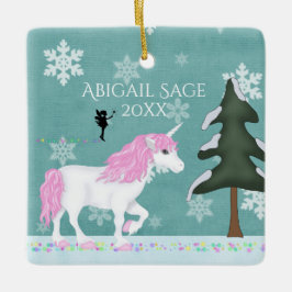 Ornamento De Cerâmica Unicórnio e Fada Brancos e Rosa Personalizados