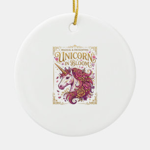 Ornamento De Cerâmica Unicórnio em Flor Desenho Elegante Zazzle_1