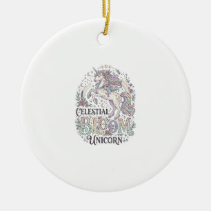 Ornamento De Cerâmica Unicórnio Flor Celestial Unicórnio Tipografia Veto