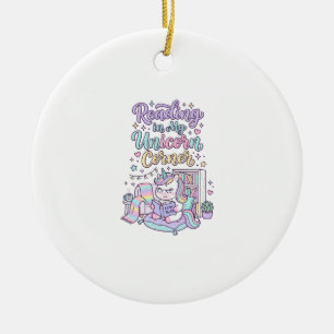Ornamento De Cerâmica Unicórnio Lendo no Meu Canto do Unicórnio T Pastel