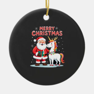 Ornamento De Cerâmica Unicórnio Natalino Fofo do Papai Noel em Camiseta