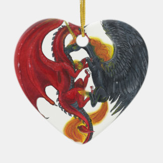 Ornamento De Cerâmica Unicórnio preto do fogo e dragão vermelho