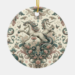 Ornamento De Cerâmica Unicórnios Místicos Vitorianos: Floral Encantado