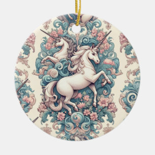Ornamento De Cerâmica Unicórnios Místicos Vitorianos: Floral Encantado