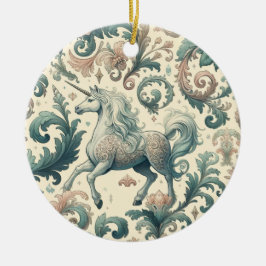 Ornamento De Cerâmica Unicórnios Místicos Vitorianos: Floral Encantado