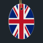 Ornamento De Cerâmica Union Jack<br><div class="desc">Design vermelho,  branco e azul baseado na tomada da União.</div>