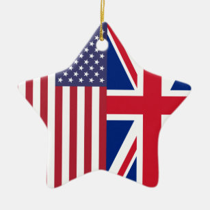 Ornamento De Cerâmica Union Jack e bandeiras dos Estados Unidos da