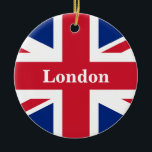 Ornamento De Cerâmica Union Jack London ~ British Flag<br><div class="desc">Bandeira do Reino Unido da Grã-Bretanha Excelente e da Irlanda Norte com o texto de Londres. Deixe como está,  personalize o texto ou faça vazio.</div>