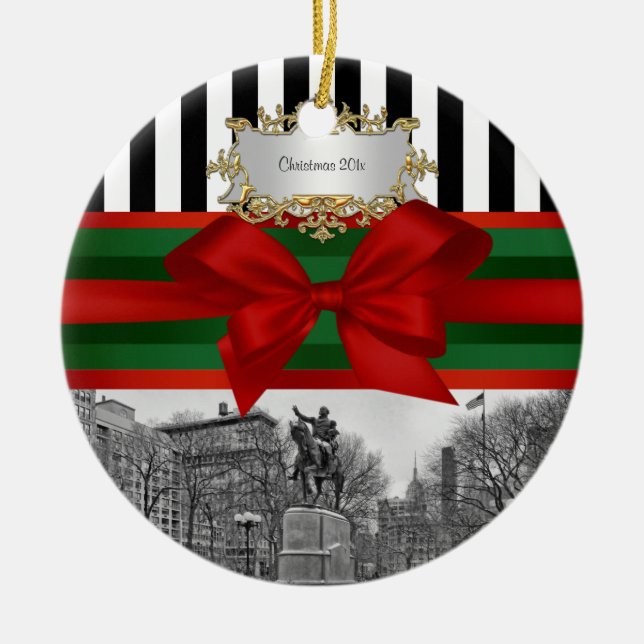 Ornamento De Cerâmica Union Square Park Winter NYC Blk Whp Xmas #2R (Frente)