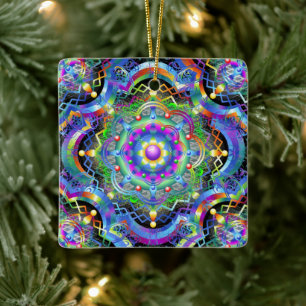 Ornamento De Cerâmica Universo Mandala Cores Psicodélicas