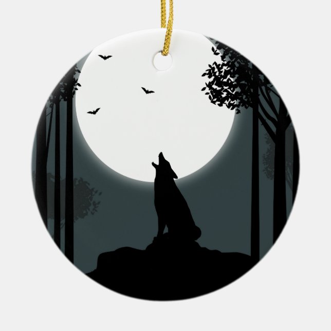 Ornamento De Cerâmica urro na lua (Frente)