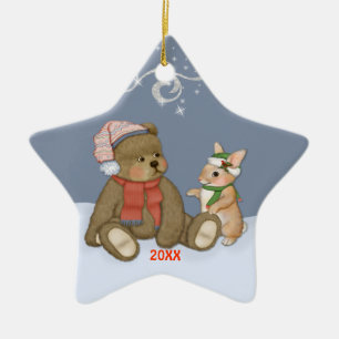 Ornamento De Cerâmica Ursinho de Natal da neve