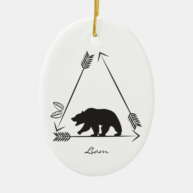 Ornamento De Cerâmica Urso Americano Nativo Personalizado no Natal de Se (Frente)