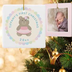 Ornamento De Cerâmica Urso Ballerina Primeira Foto De Natal Para Bebê