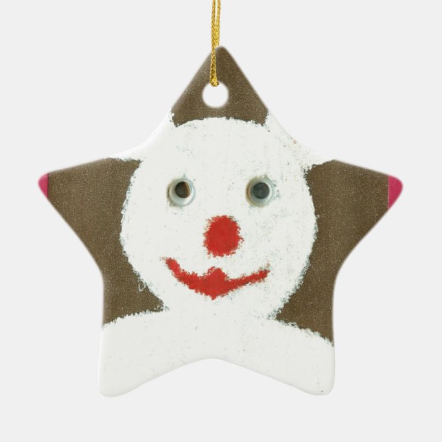 Ornamento De Cerâmica Urso Branco com Nariz Vermelho, Boca e Ouvidos (Pa (Frente)