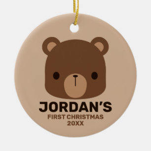 Ornamento De Cerâmica Urso Castanho Bonito com Nome Personalizado