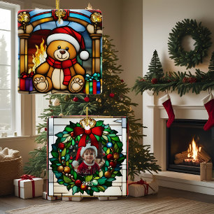 Ornamento De Cerâmica Urso de Brinquedo de Natal Vidro Policromado Falso