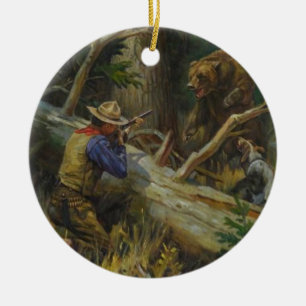 Ornamento De Cerâmica Urso de Caça Vintage