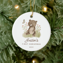 Urso de Cerâmica para o Primeiro Natal do Bebê