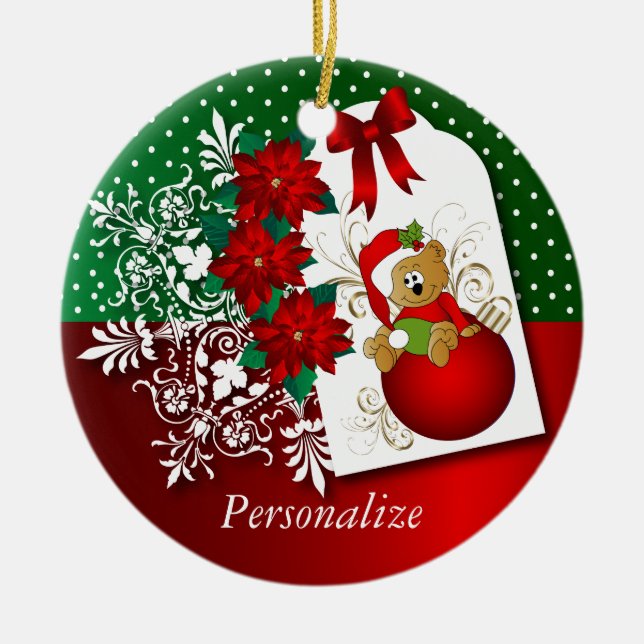 Ornamento De Cerâmica Urso de Natal Feriado Bonito (Frente)