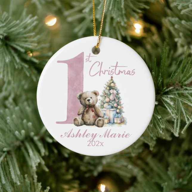 Ornamento De Cerâmica Urso de Natal Personalizado para Menina (Árvore)