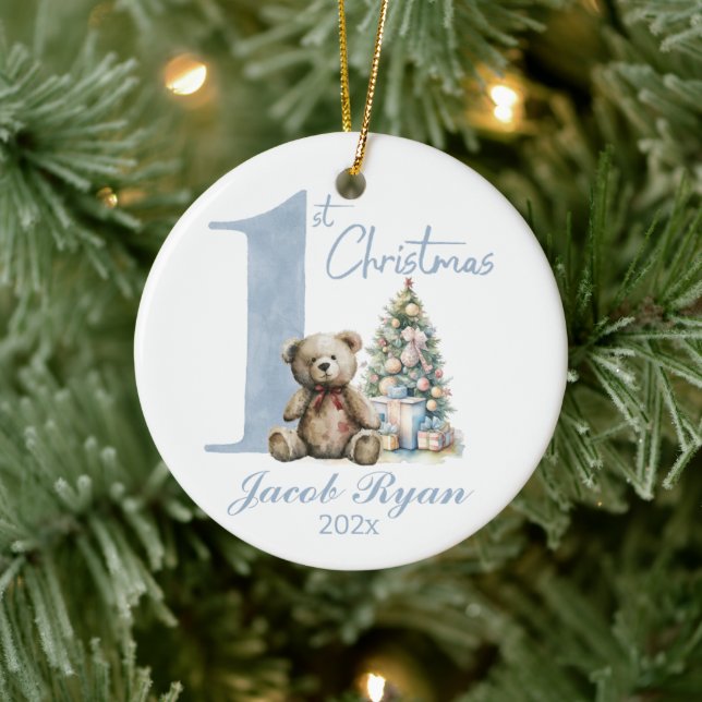 Ornamento De Cerâmica Urso de Natal Personalizado para Rapaz (Árvore)