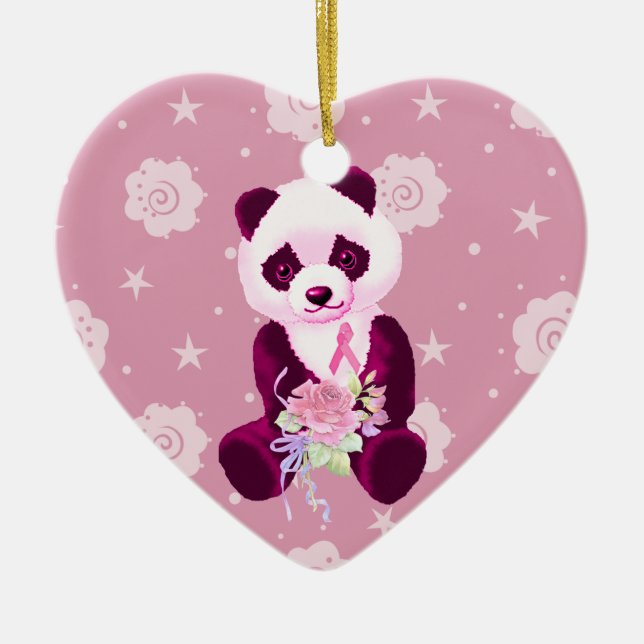 Ornamento De Cerâmica Urso de panda do cancro da mama (Frente)
