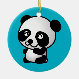 Ornamento De Cerâmica Urso de panda feliz preto e branco bonito