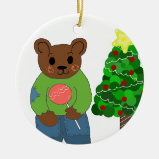 Ornamento De Cerâmica Urso de Pelúcia com Árvore de Natal