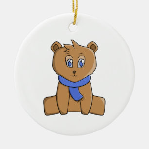Ornamento De Cerâmica Urso de pelúcia vestindo lenço azul