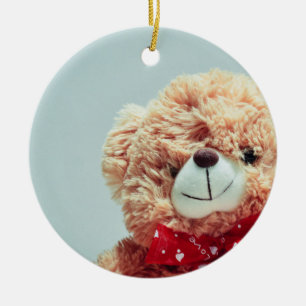 Ornamento De Cerâmica Urso de Teddy com um Arco Vermelho