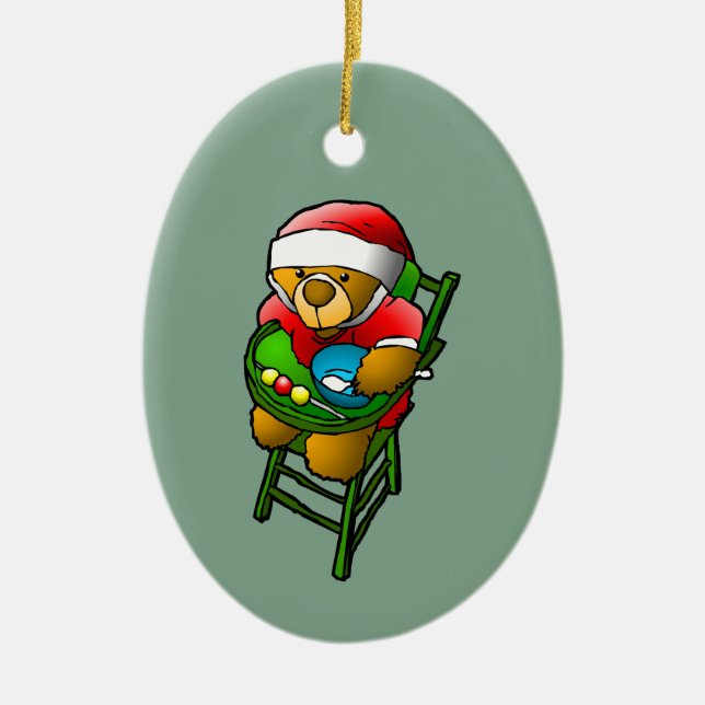 Ornamento De Cerâmica Urso de Teddy de Natal (Frente)