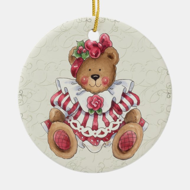 Ornamento De Cerâmica Urso de Teddy de Natal (Frente)