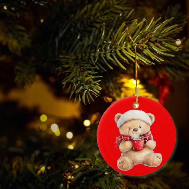 Ornamento De Cerâmica Urso de Teddy de Natal Cozy Personalizado (Criador carregado)