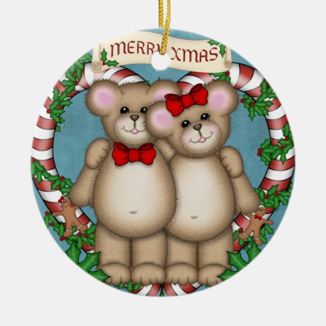 Ornamento De Cerâmica Urso do casal do Natal (Frente)