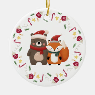 Ornamento De Cerâmica Urso e Raposa Bonitos de Natal/Inverno