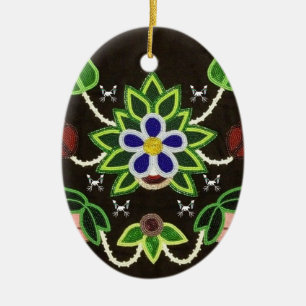 Ornamento De Cerâmica Urso Floral Ojibwe e Flechas