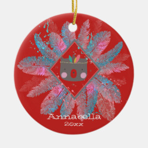 Ornamento De Cerâmica Urso Fofo Natal Vermelho
