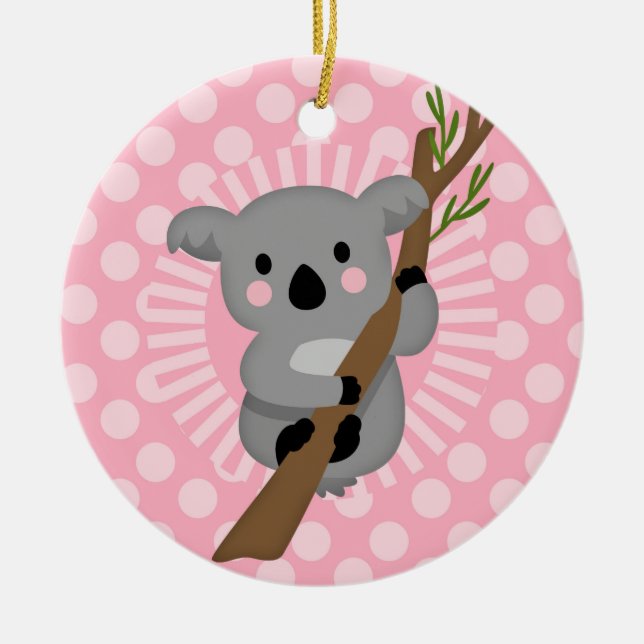 Ornamento De Cerâmica Urso Koala Bonito - Garota Cinza Rosa (Frente)