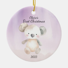 Ornamento De Cerâmica Urso Koala Personalizado do Primeiro Natal do Bebê