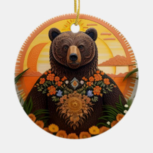 Ornamento De Cerâmica Urso Marrom Majestoso