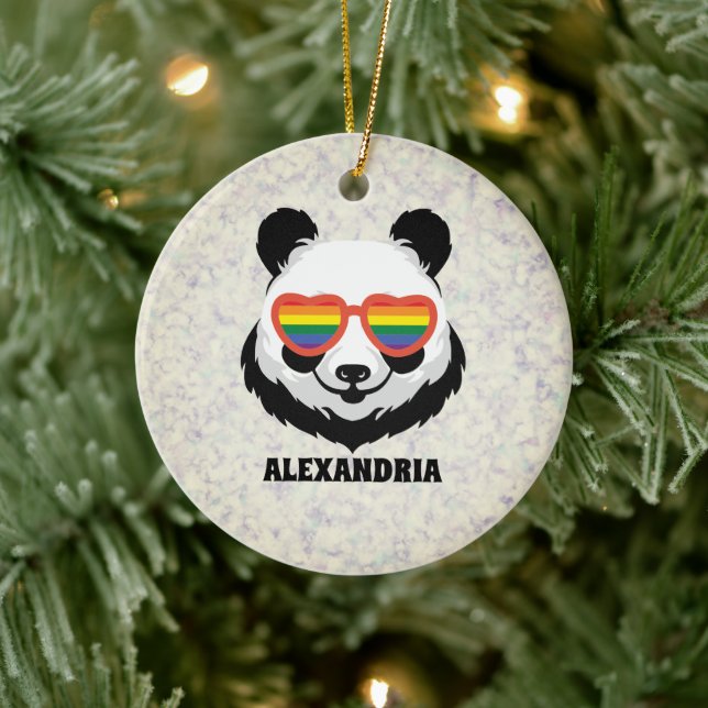 Ornamento De Cerâmica Urso Panda Bonito | Arco-íris | LGBTQ (Árvore)