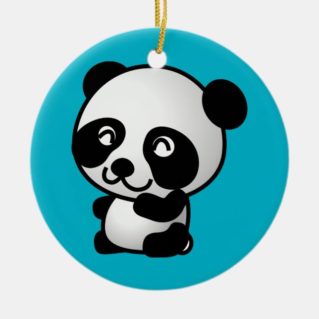 Ornamento De Cerâmica Urso-panda branco e preto (Frente)