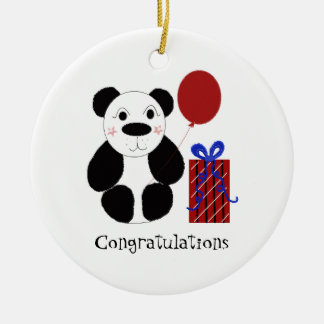Ornamento De Cerâmica Urso Panda com Balão de Parabéns