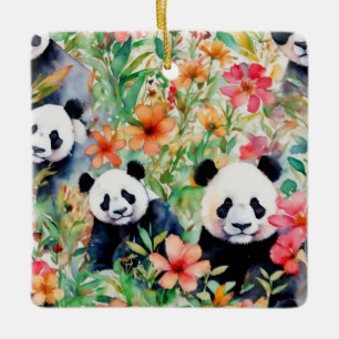 Ornamento De Cerâmica Urso Panda de Aquarela