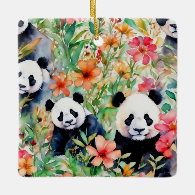 Ornamento De Cerâmica Urso Panda de Aquarela (Frente)