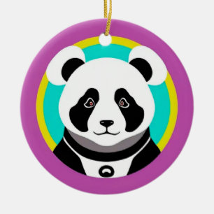 Ornamento De Cerâmica Urso Panda de Desenho Animado Sorridente em um Cír