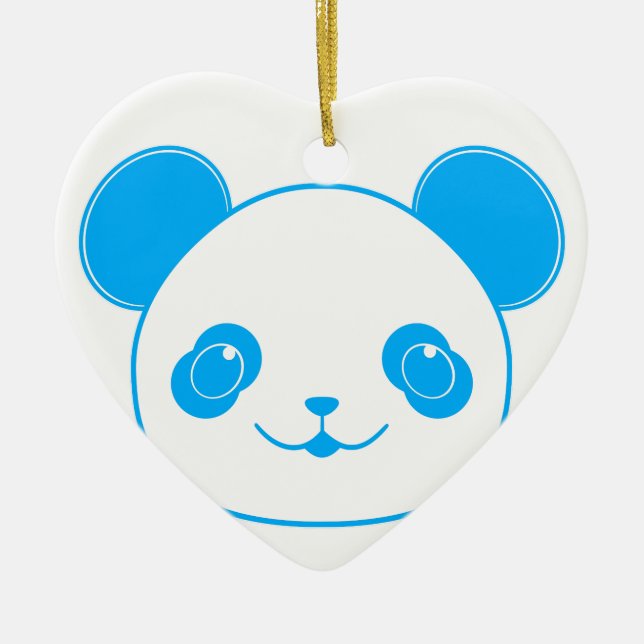 Ornamento De Cerâmica Urso Panda de Kawaii Azul (Frente)