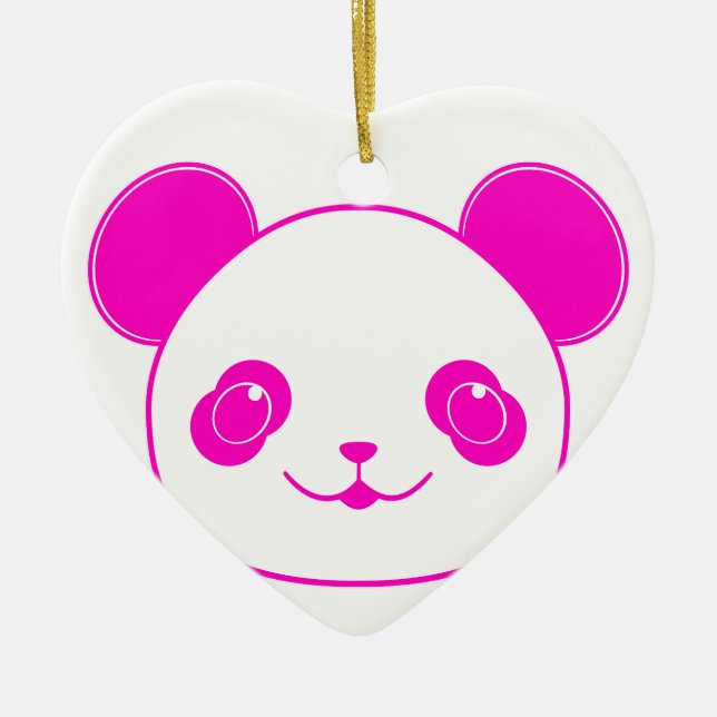 Ornamento De Cerâmica Urso Panda de Kawaii Rosa (Frente)