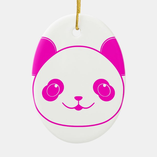 Ornamento De Cerâmica Urso Panda de Kawaii Rosa (Frente)